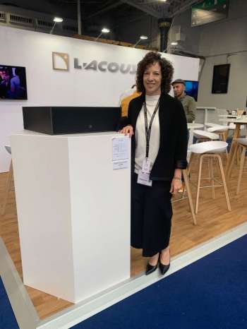 L-Acoustics' Mary-Beth Henson with the newly launched SB10i subwoofer